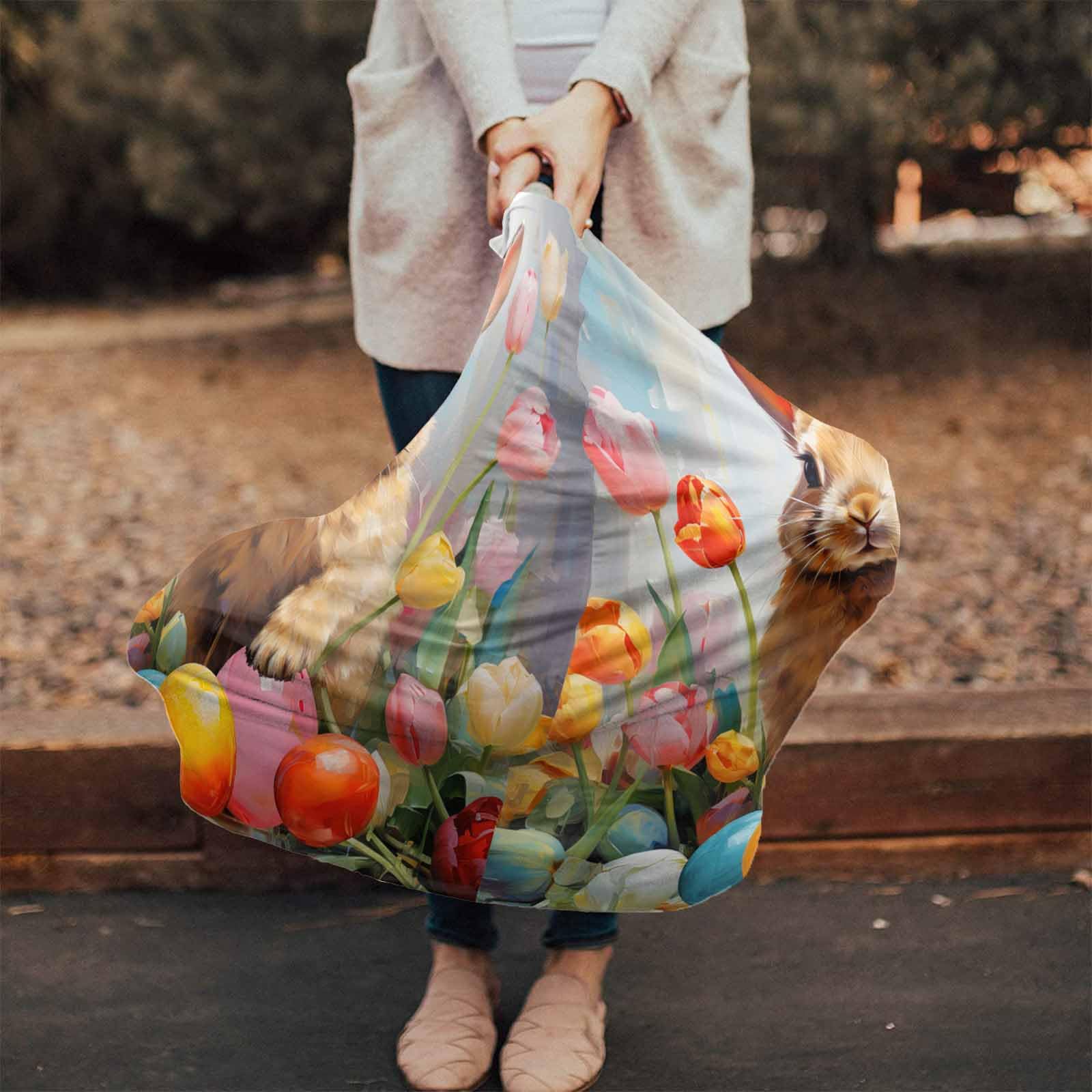 Nursing Cover for Breastfeeding Scarf, Retro Oil Painting Easter Eggs Tulip Bunny Baby Car Covers Super Soft Multi Use for Canopy Shopping Cart Cover Blanket Stroller Cover
