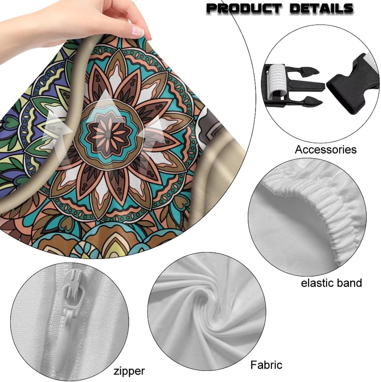 Bohemian Mandala Paw Beige Cyan 4 Pieces Gaming Chair Slipcover with Armrest Covers Stretch Rotating Gaming Chair Protector Office Desk Chair Cover Cat Scratch Proof