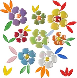 Youway Style Flower Glass Mosaic Tiles for Crafts Bulk,2lb Mosaic Tiles Supplies,Petal Glass Tiles for Garden Decoration,DIY Mosaic Crafts