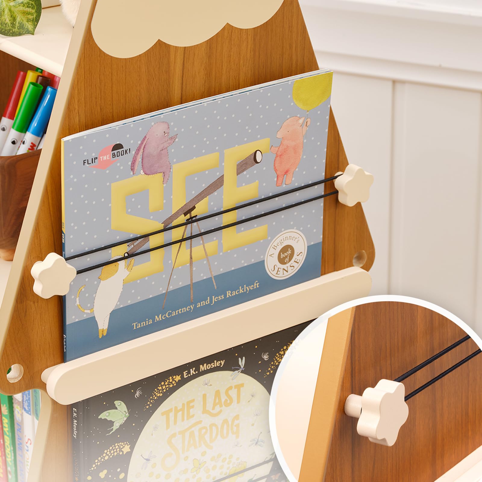 OOOK Bibliotheque Rotative Enfant, Bibliotheque Tournante à 4 Niveaux, Étagère Livre Enfant Bois Massif à 360°, étagère à Livres pour Chambres d'enfant, salles de Classe, Chambres de bébé