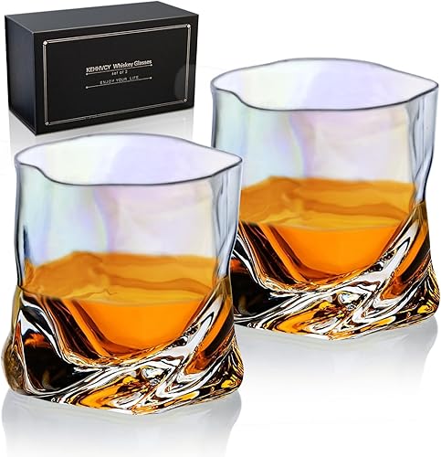 Miniatura 1 de Juego de 2 vasos de whisky a la antigua, vasos de roca coloridos de 10 onzas con 2 posavasos, juego de vasos de whisky para pareja, diseño fresco de