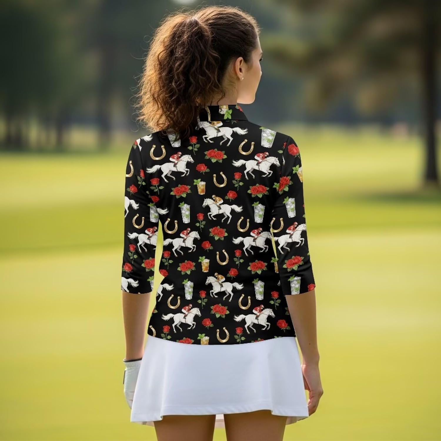 Women 3/4 Sleeve Golf Polo Shirts Zip Collared Tennis Polo Workout Tops Quick Dry Lightweight Athletic Work Blouses