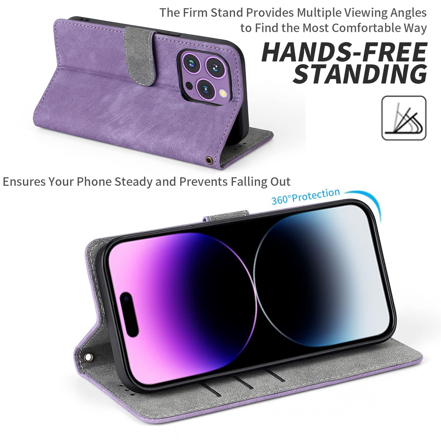 MOJIA Cover Portafoglio Per TCL 405 Con Protezione RFID – Custodia Flip In PU Con Slot Carte E Supporto – Viola - 3