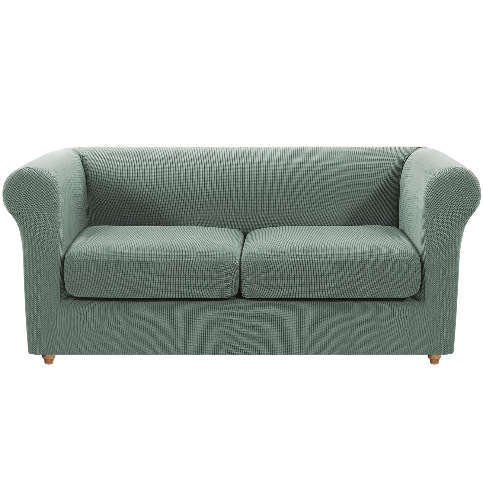 Vintage jacquard chesterfield bankhoes, stretchhoes, 1-delige meubelbeschermer voor gebogen bank, fauteuil (groen 2 liefde 2 grote zitplaatsen