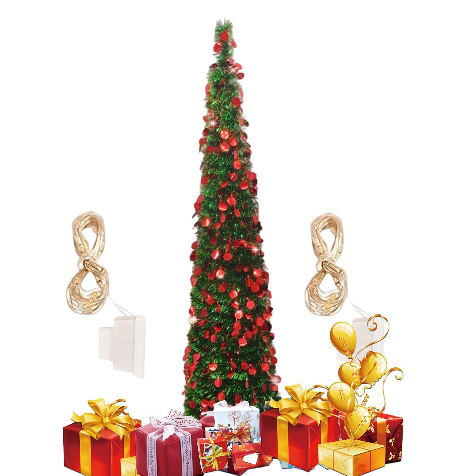 Árbol de Navidad artificial, árbol brillante con lentejuelas redondas y luces LED de colores, 152 cm para dormitorio, interior, exterior, Halloween y decoración de vacaciones