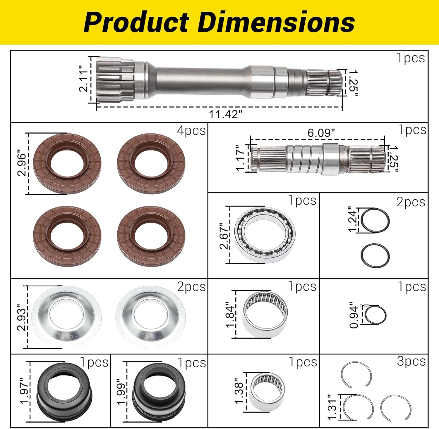 Right Front Differential Axle Intermediate Shaft Kit, CV Inner Axle Shaft Rebuild Kit fit for 2012-2021 Dodge Ram1500, Part# 68146594AB 68257421AF 4WD AWD Right Stub Shaft Set, Pack of 19