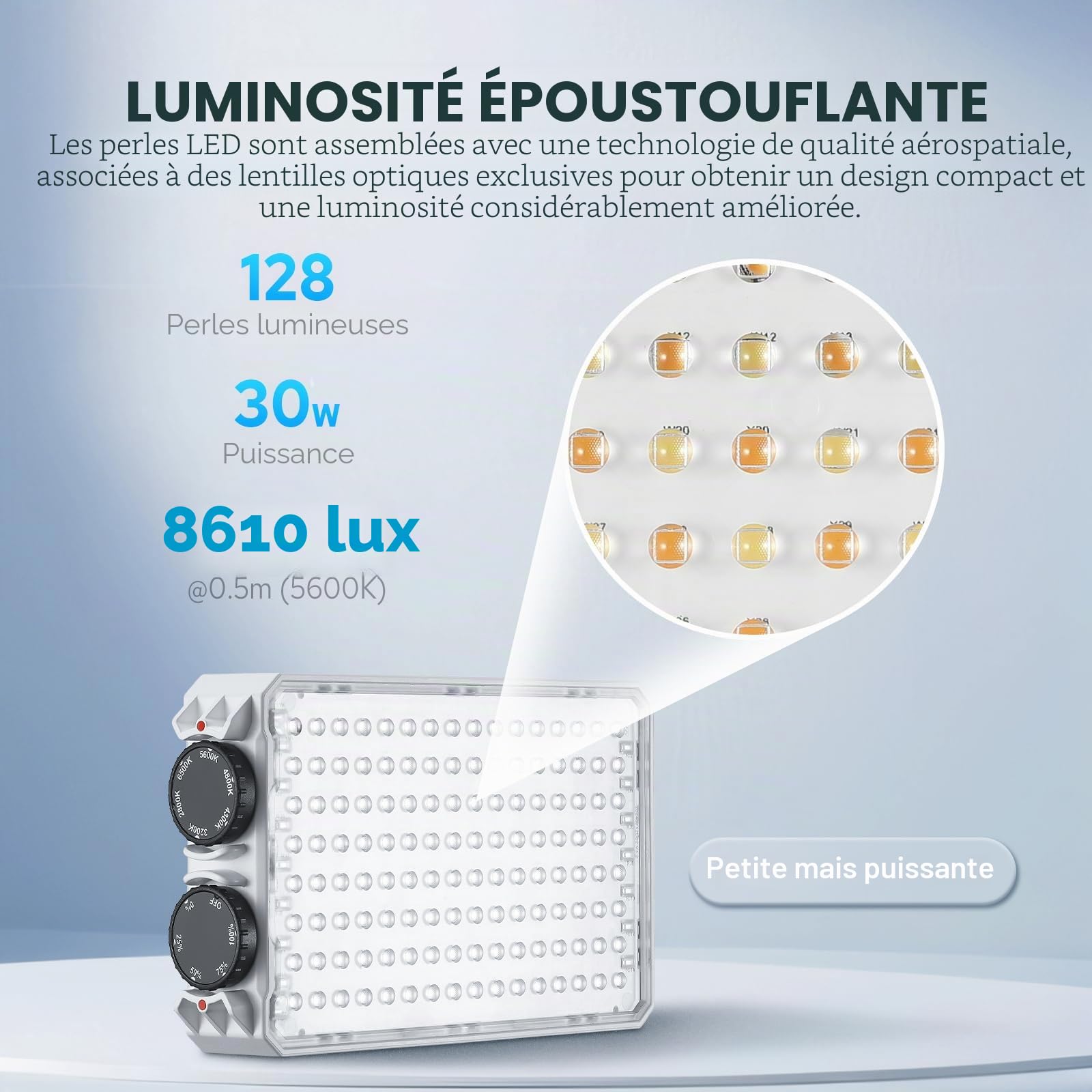 GODOX C30Bi Lampe Vidéo LED, CRI≥94 TLCI≥ 96, 2800K-6500K Éclairage Continu, 3400mAh Batterie au Lithium, Portable Éclairage LED pour Création de Contenu, Voyages et Photographie