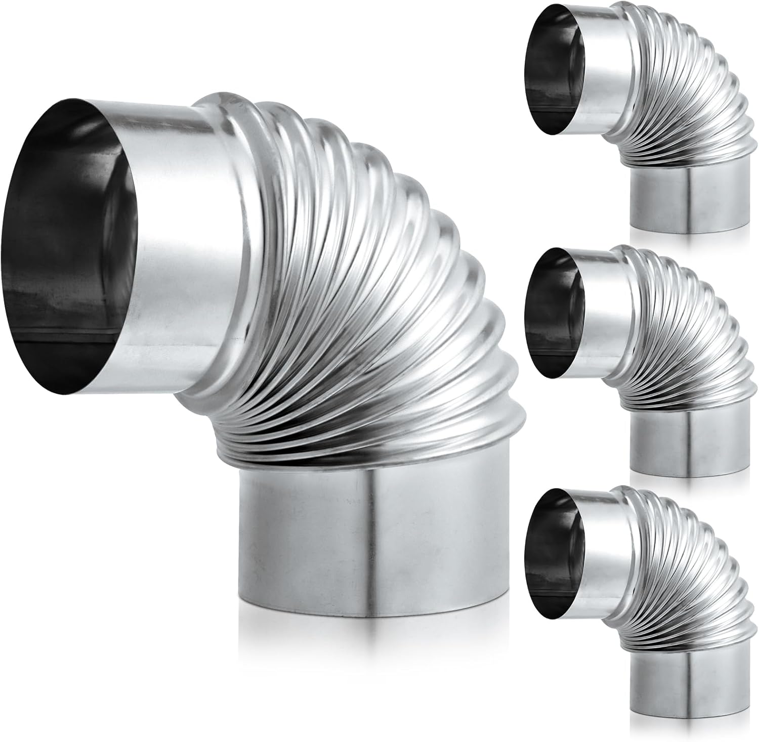 Hicarer 4 Pcs 4 Inch 90 Degree Galvanized Dryer Elbow Vent Tube Connector Adjustable Dryer Vent Elbow Connector for 4" HVAC Duct Pipe Hose Ductwork