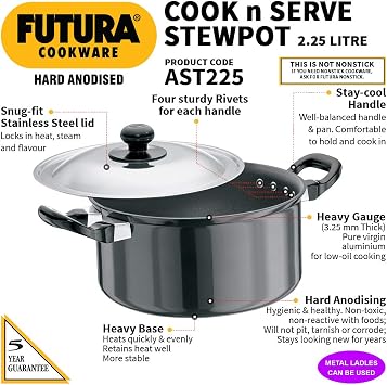 Hawkins/Futura Hard Anodised Cook and Serve Stewpot, 2.25-Liter