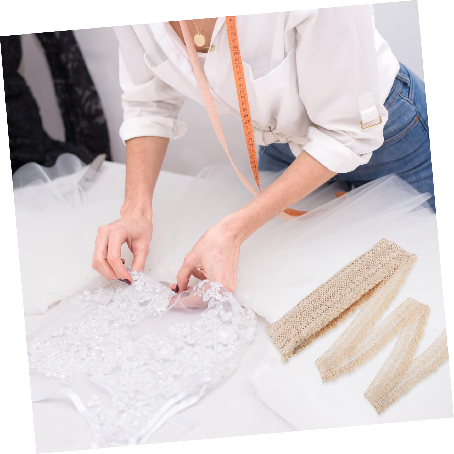 Angoily 2 Stück Baumwoll Fransenspitze Dekorative Diy Bordüre für Tischdecken Kleidung und Handarbeiten für Hochzeiten und Kreative Projekte Yards