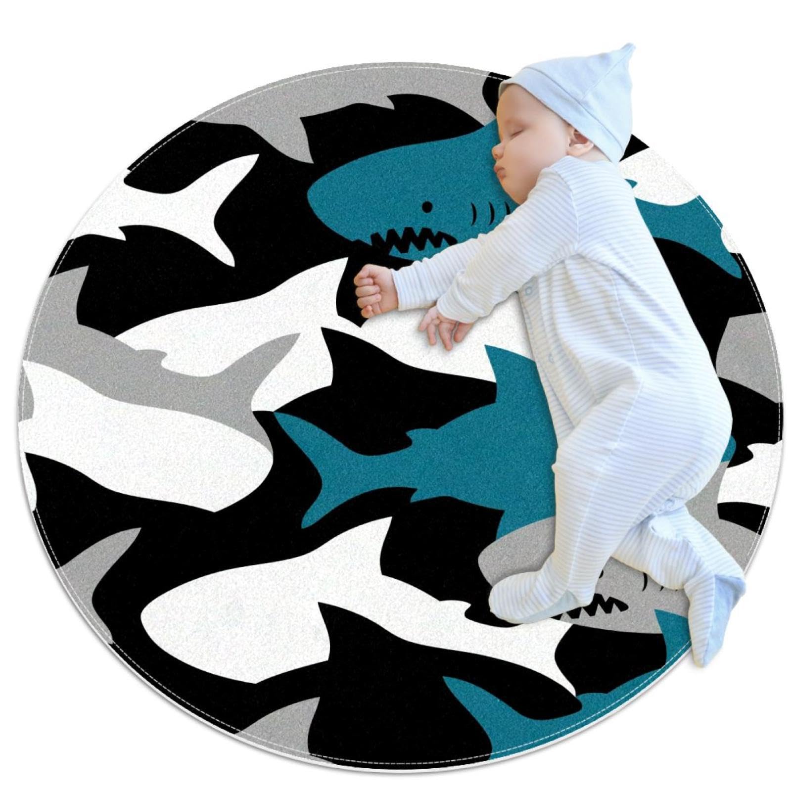 Tapis de salle de bain requin rond 1m antidérapant et absorbant pour chambre d'enfant