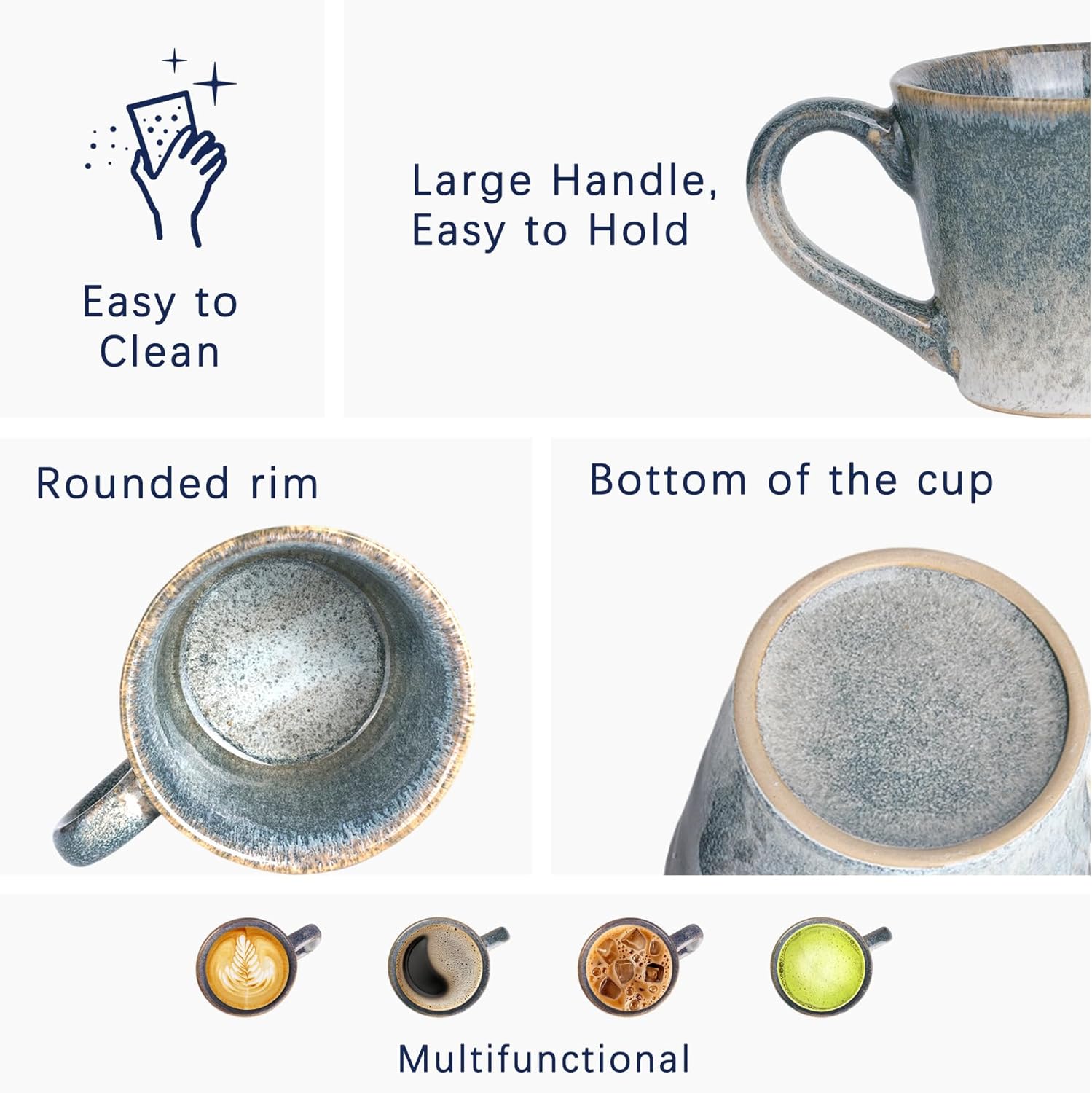 12oz Coffee Mugs Set Of 4 - Ceramic Coffee Mugs With Handle - Reactive Glaze Stoneware Mug For Latte,Tea,Cappuccino,Cocoa,Hot Chocolate - Microwave And Diahwasher Safe（Purple and blue）
