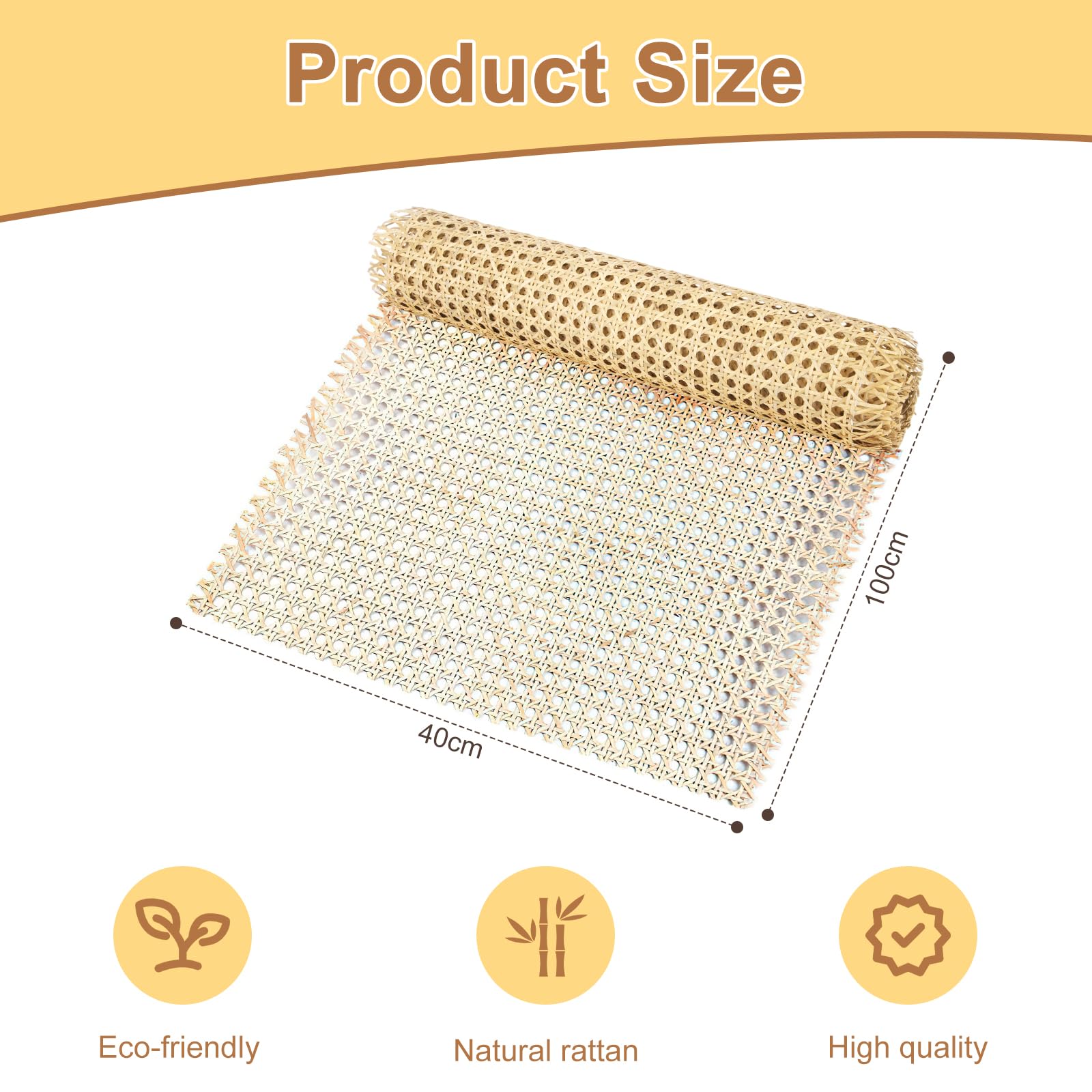 POFIBO Wiener Geflecht - 40 x 100cm Cane Webbing Rattan Roll, Natürliches Rattan Webbing Geflecht für Heimwerker Schrank Stuhl Möbel
