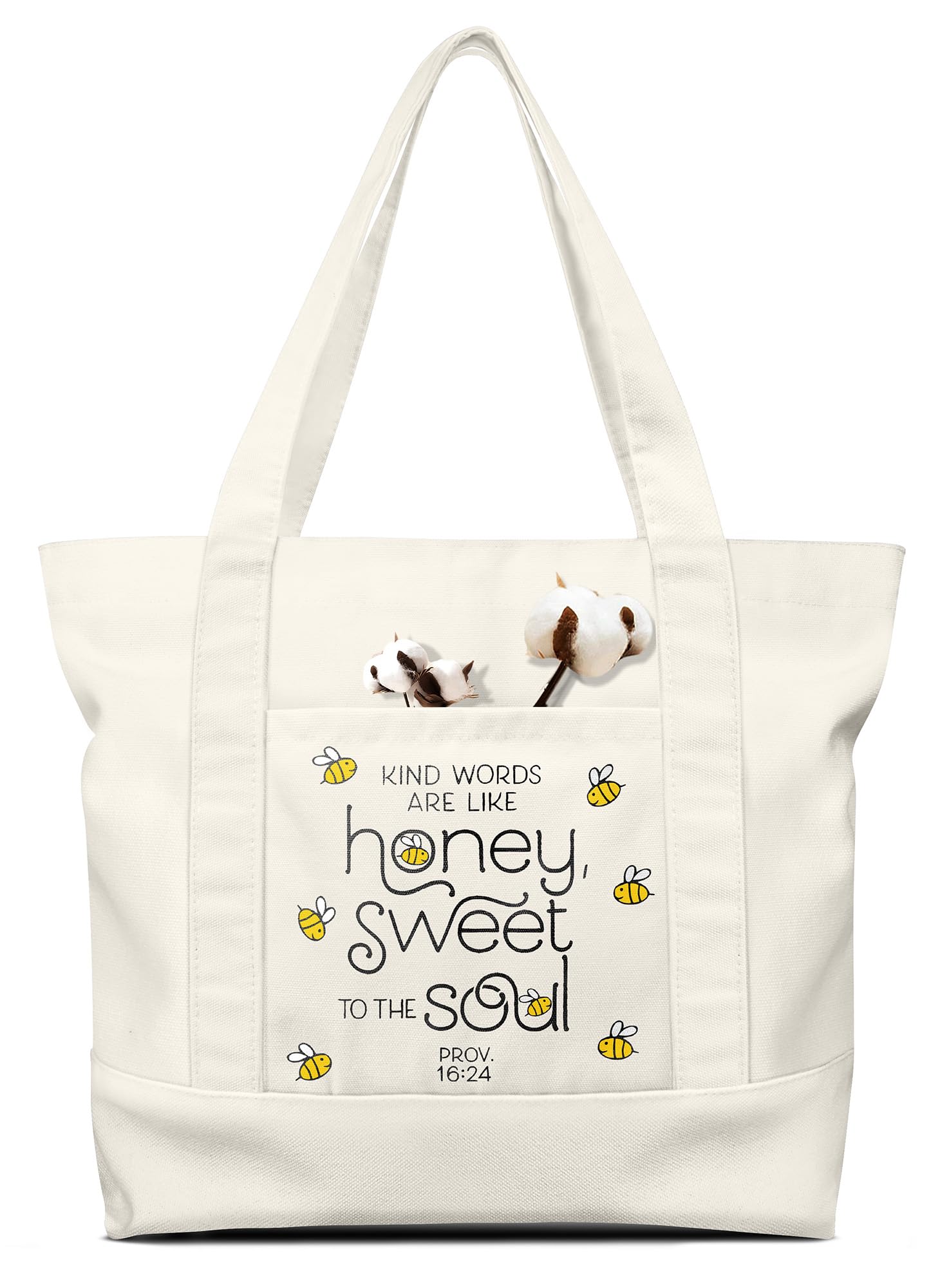 Miss Adola Large Canvas Tote Bag Zipper Closure - Outside Pocket Size 17.5''×14'' Aesthetic Boat Bag for Women Cotton