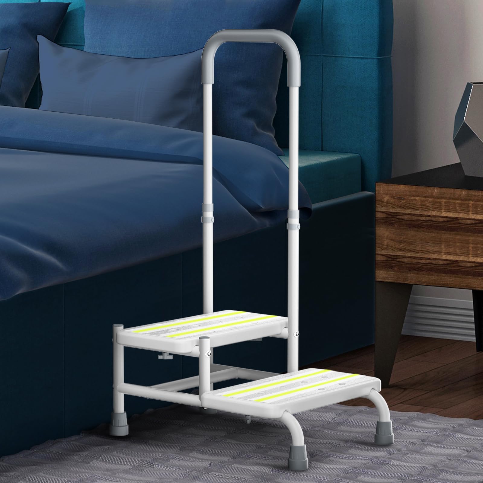 FORTEMOTUS Ayuda de Acceso Ducha del Baño - Ayuda de Entrada con Asa para Bañera Personas Mayores y Discapacitadas y 2 Escalones Ideal para Bañera, Cama y Coche, Blanco