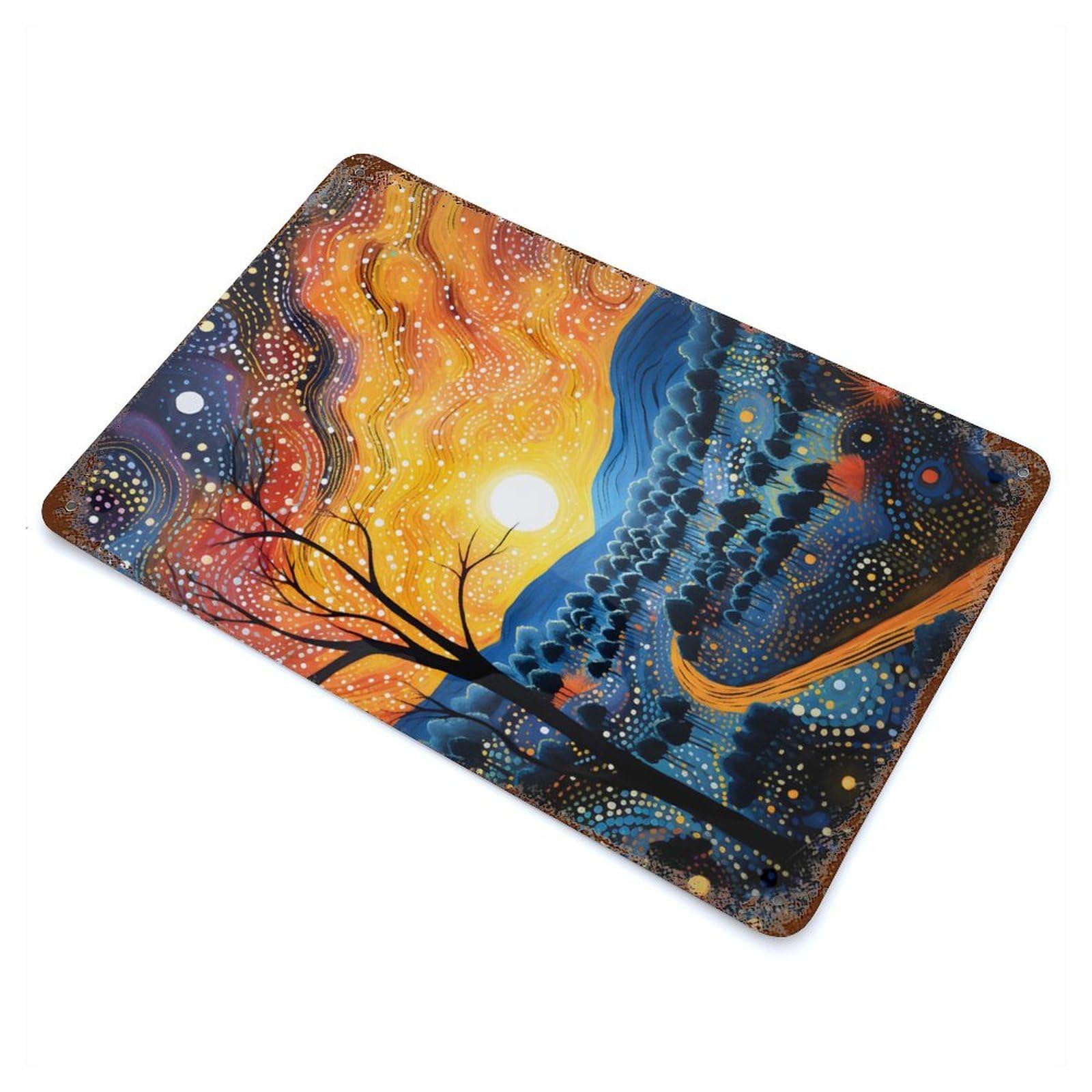Celestial Fusion 11.8"x7.9" Rust Effect Tin Sign, Decorative Metal Wall Art for Garage, Bar And Workshop Decor