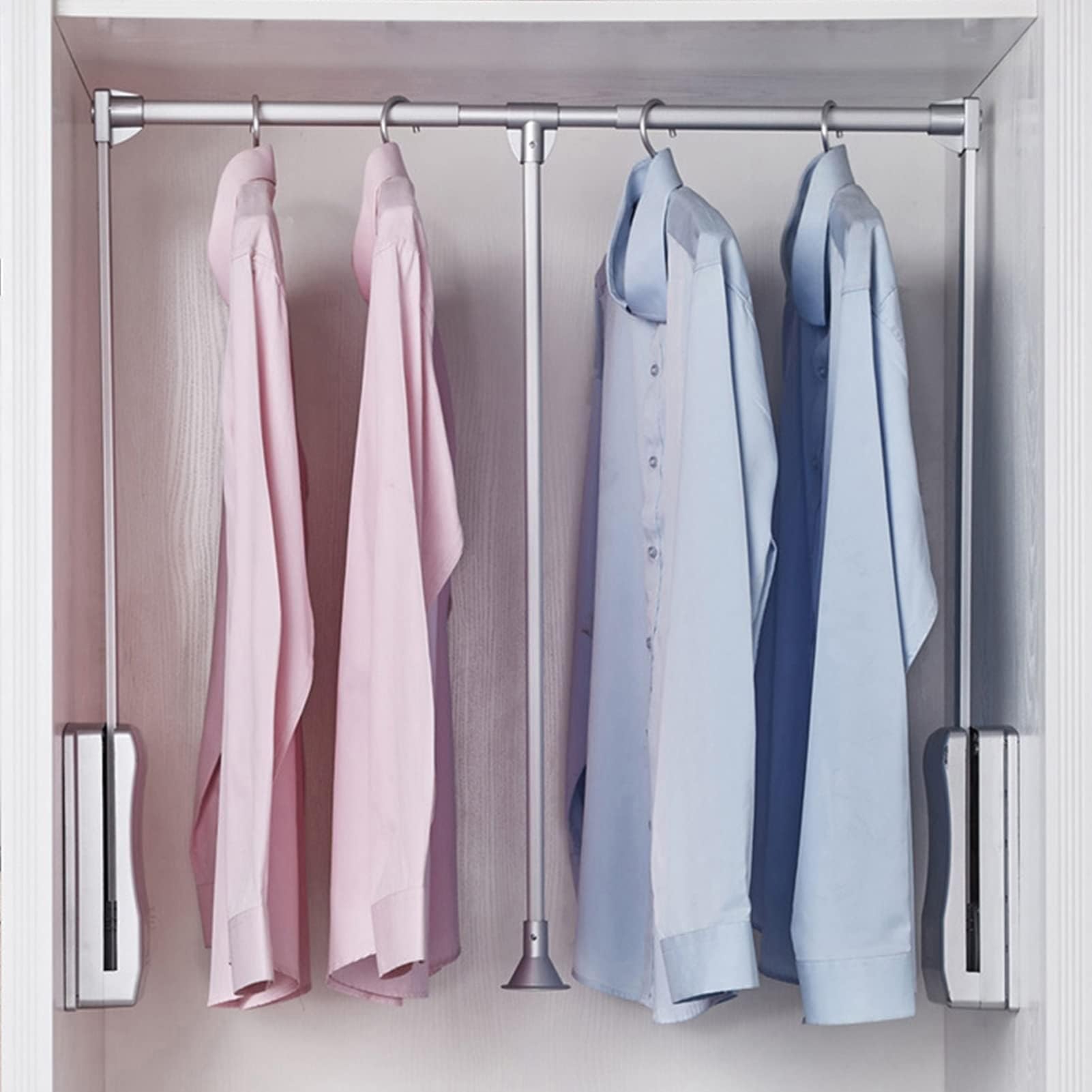 HTTGDGDH Heavy Duty Pull Down Closet Rod, Extendable Aluminium Wardrobe Lift, Adjustable Width Clothes Hanger, Retractable Cabinet Rail Lifter For Space Saving, Black, 600-830Mm,Silver-600-830mm