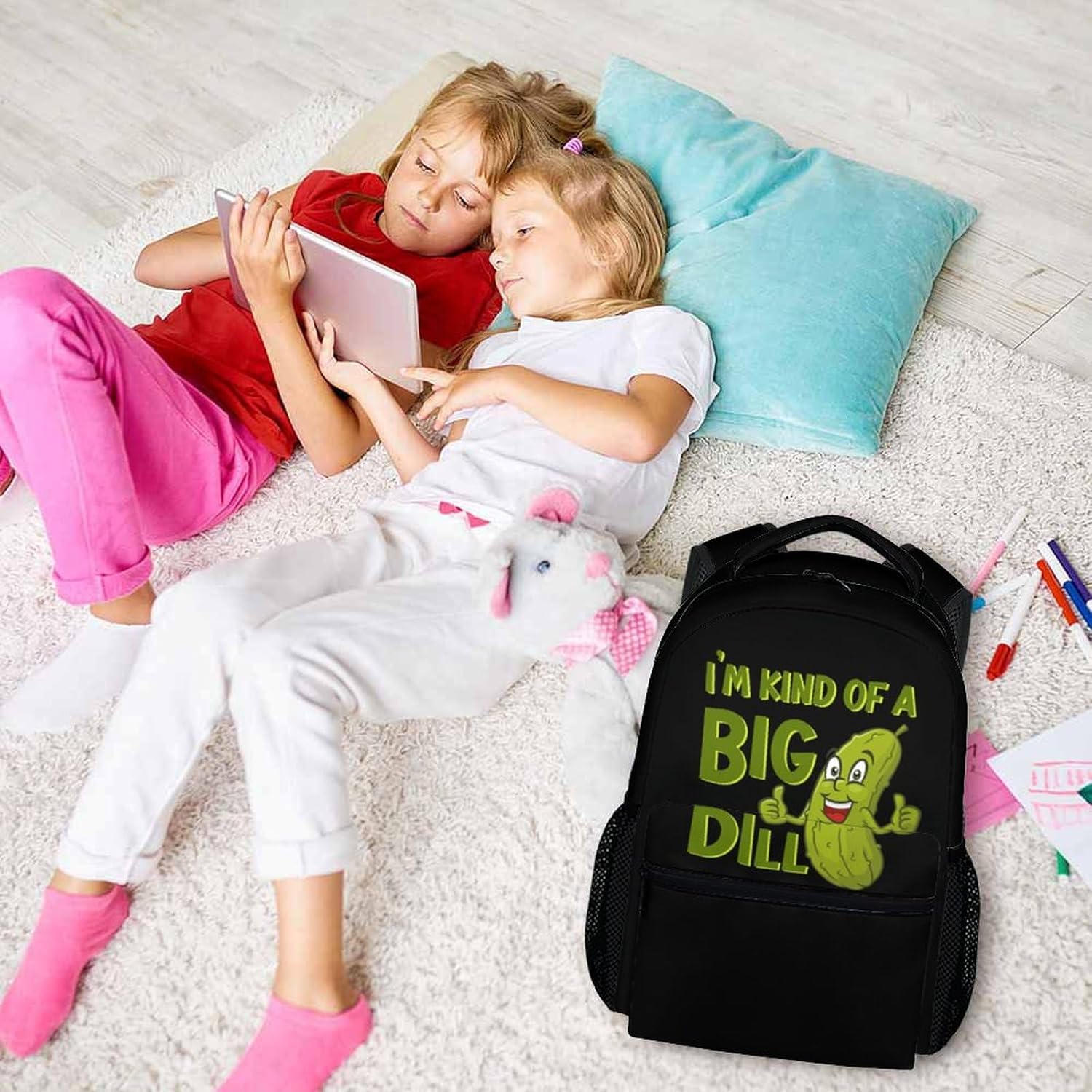 Pickle Backpack for Kids Boys & Girls, 17" Funny Backpack for Teens, Large Capacity Lightweight Black Bookbag for School, Travel