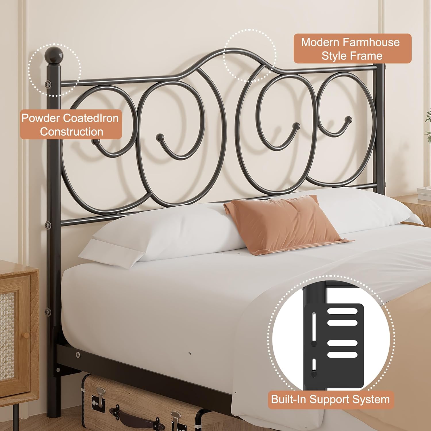 VECELO Metal Full Size Headboard, Heavy Duty Curved Headboard Only Height Adjustable, Easy to Assembly, Farmhouse Victorian Style for Bedroom - Black, Full