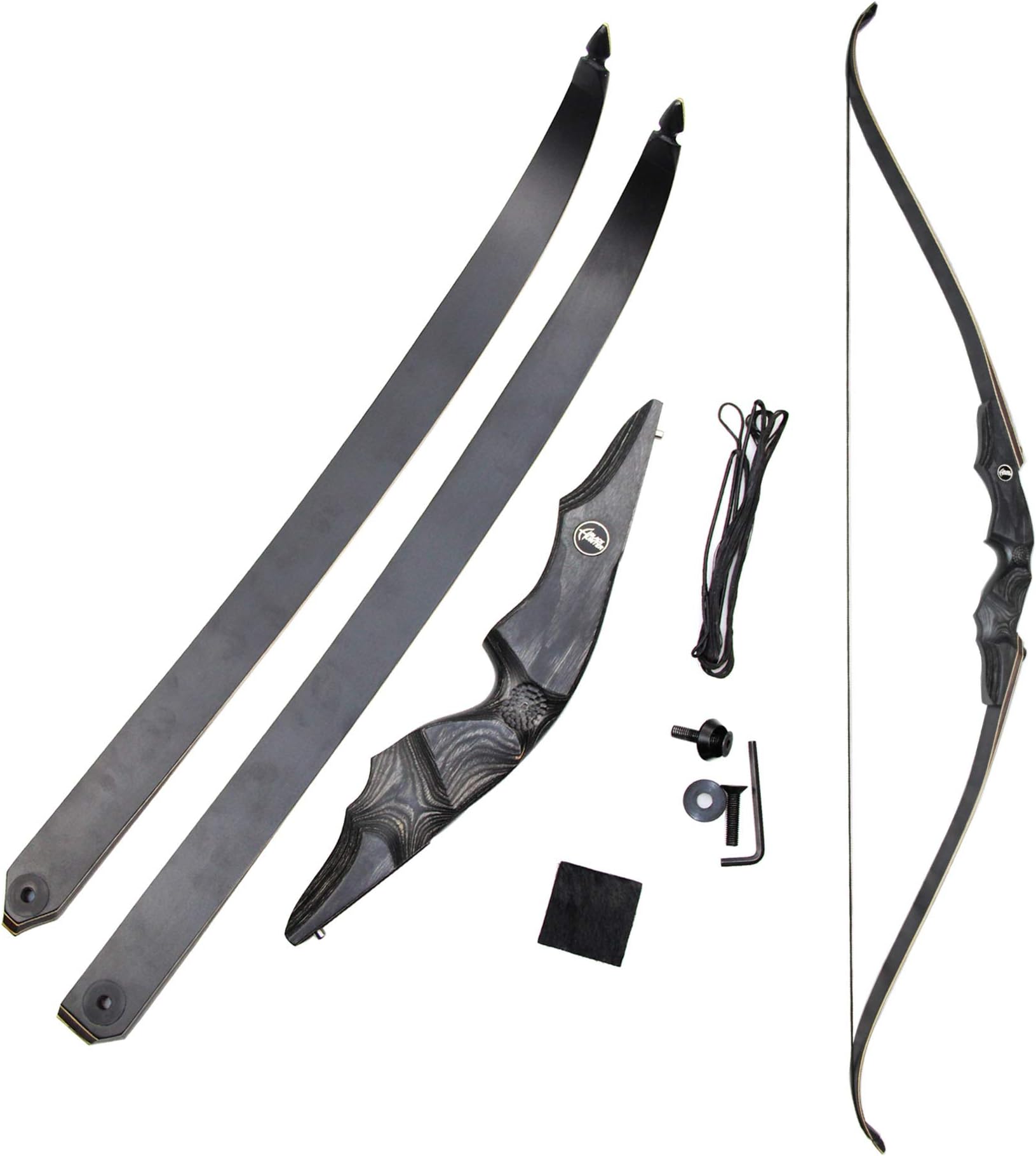 Black Hunter Takedown Recurve Bow, 60" Wooden Bow Archery Bow for Hunting & Practice - Beginner to Intermediate (40 lb, Right Hand)