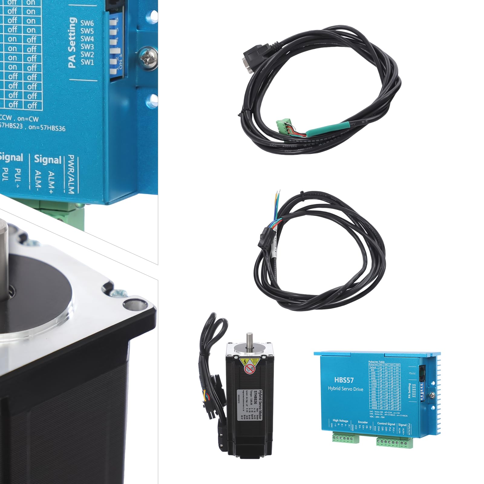 Motore passo-passo Driver HBS57, Closed Loop CNC Stepper Motor Driver + Motore 57HBS30, 3.6Nm, DC24-60V