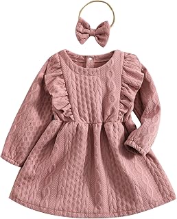 Vestido de princesa de manga comprida para bebês meninas outono inverno algodão sólido manga longa bandanas roupas vestidos de inverno para meninas (vermelho, 18-24 meses)