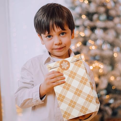 Miniatura 6 de Containlol Paquete de 24 bolsas de regalo de Navidad, copos de nieve, bolsas de regalo de papel kraft para regalos de fiesta de Navidad, bolsa de