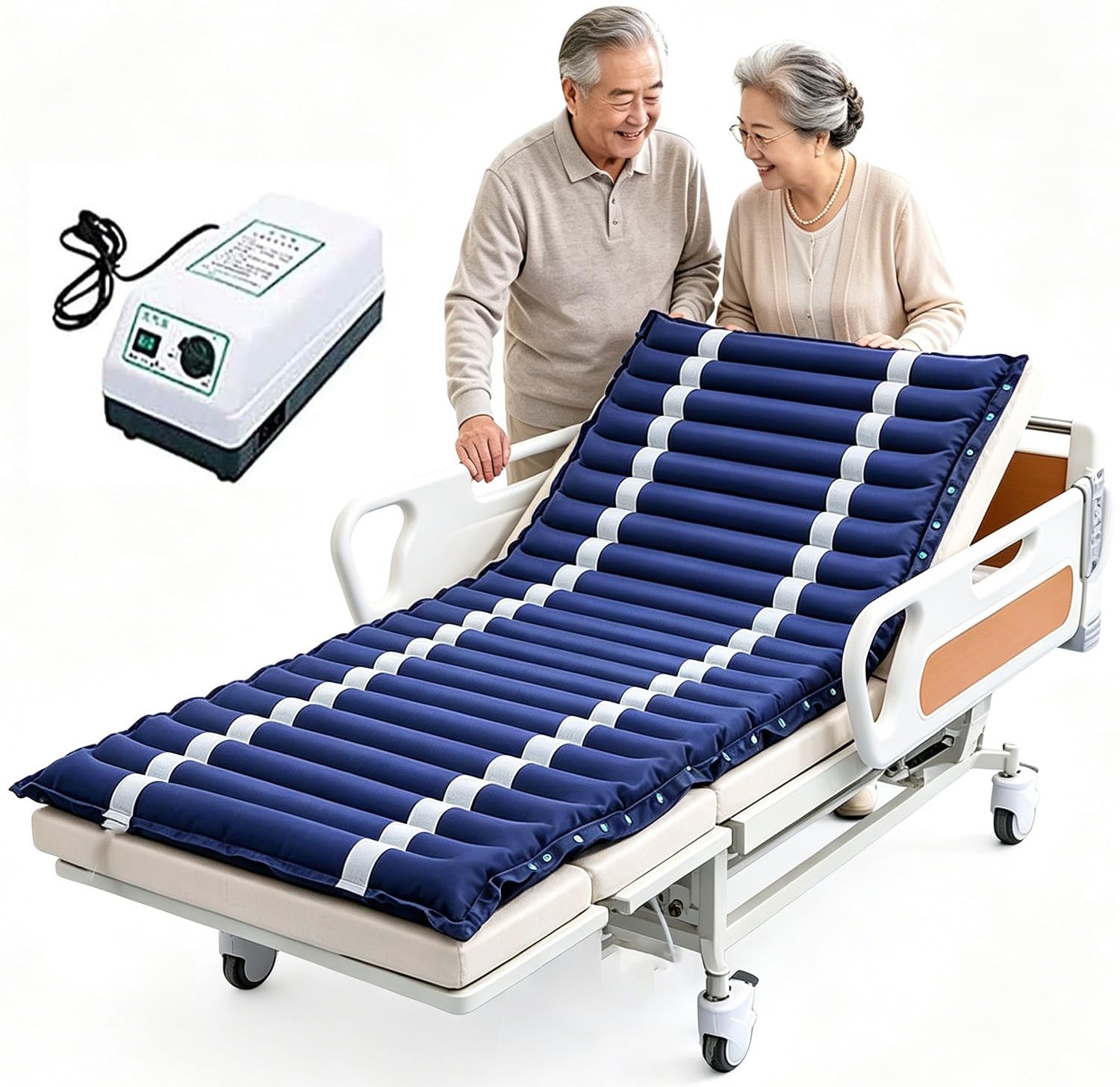 Colchón Antiescaras De Aire con Presión Alternante, Colchón Antidecúbito con Bomba,Colchón Hinchable De PVC Impermeable para Cama Hospitalaria, Cama Articulada,Cuidados En Casa 195×90cm