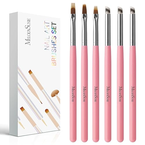 Miniatura 7 de MelodySusie Juego de pinceles para arte de uñas, 6 piezas de herramientas de pintura con pincel de gel de extensión, cepillo de pulido, cepillo de