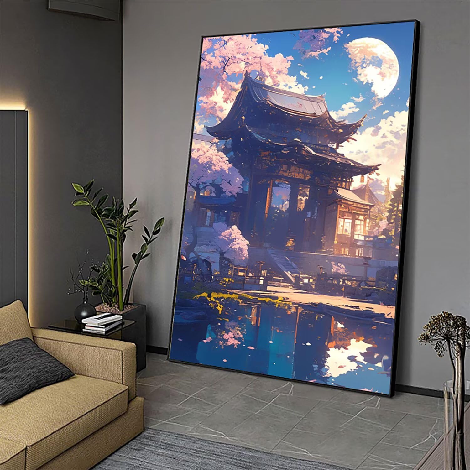 Obraz diamentowy duży 90 x 60 cm Japonia malarstwo diamentowe kompletny zestaw, DIY Architektura mozaika diamentowa malarstwo diamentowe, diamentowe kryształowe obrazy artystyczne kreatywne koraliki