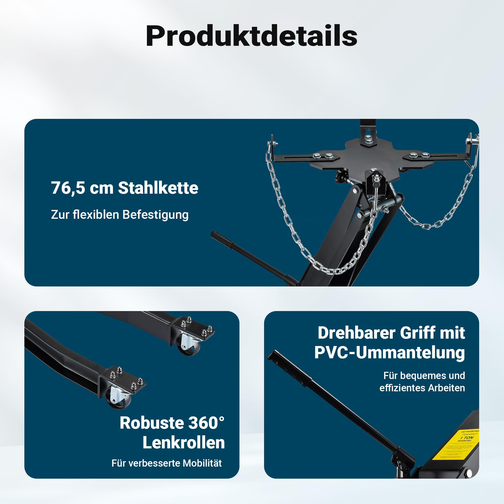 Wiltec Getriebeheber bis 1 t Traglast, höhenverstellbar 180-790 mm | Motorheber, Motorblock, mit Rollen