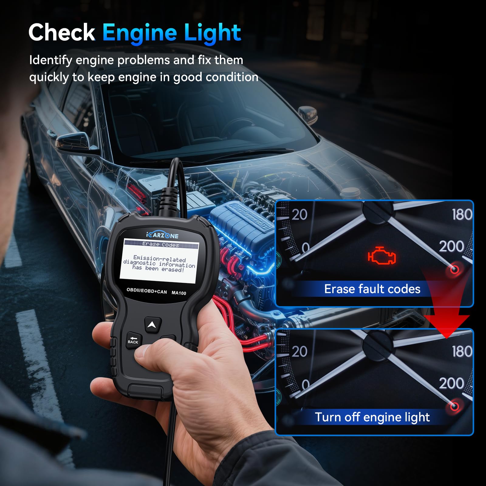 Skaner OBD2 MA100 Profesjonalny czytnik kodów OBDII Narzędzie Diagnostyczne do Check Engine Light