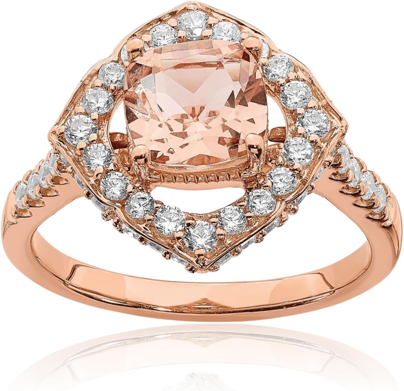 IceCarats 14K Solid Rose Gold 1.19 carat Pink Morganite Diamond Halo Engagement Ring 2.05mm Slim Band Cushion Cut, Natural, Prong Set