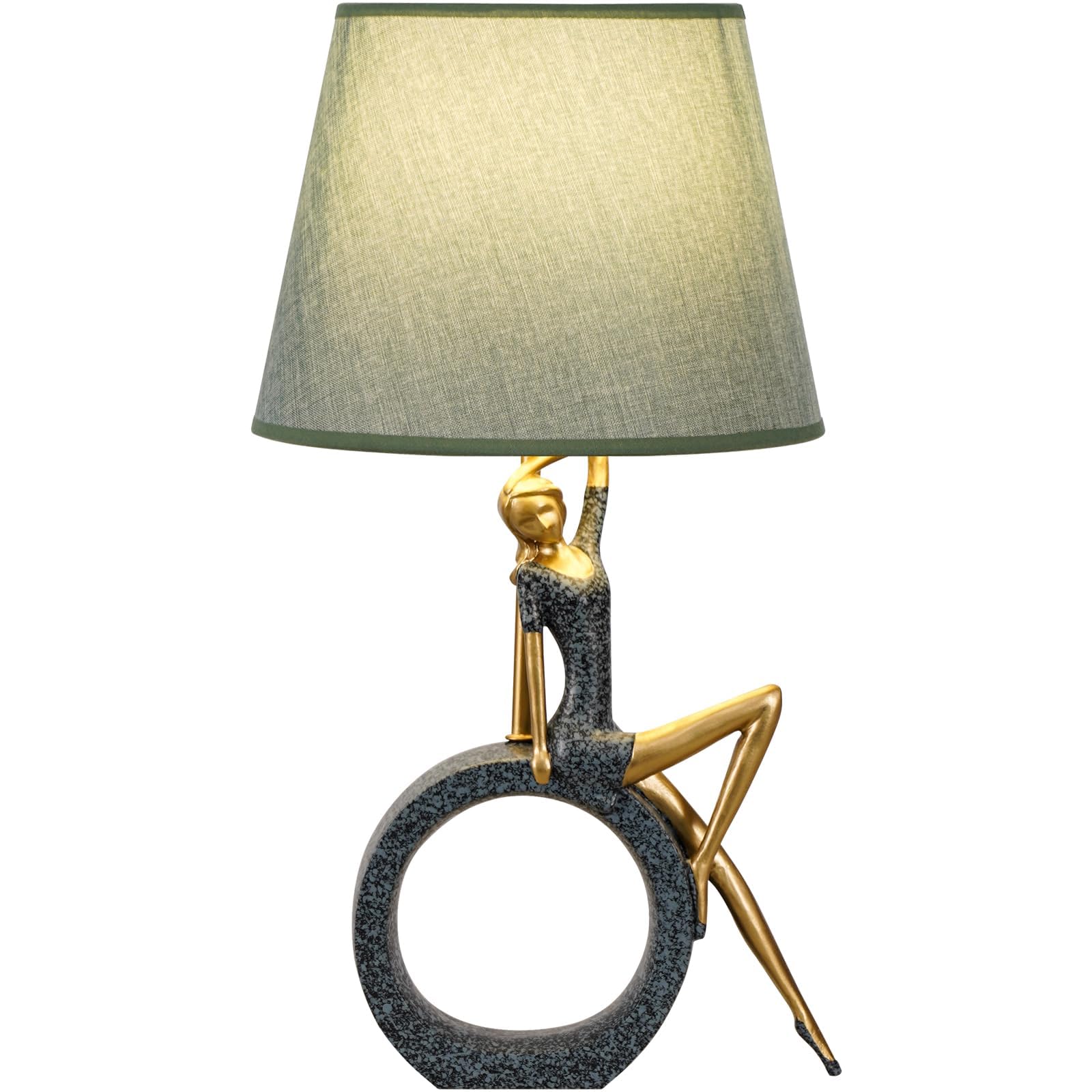 Girl Artwork Dekorative Tischlampe, 48,3 cm, moderne Nachttischlampe mit Leinen-Schirm, blauer und goldener Harzsockel, LED-Leuchtmittel im Lieferumfang enthalten