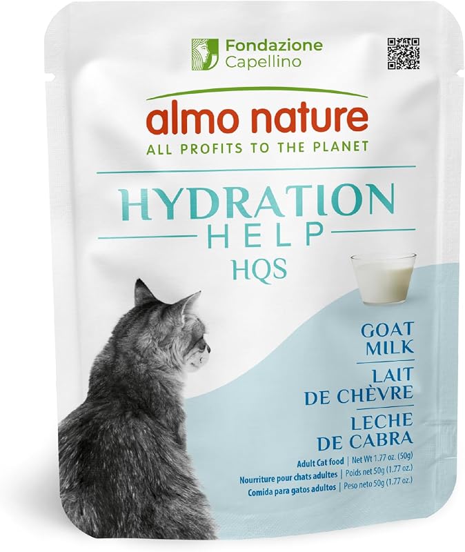 Suplemento líquido para hidratação de gatos com leite de cabra Almo Nature HQS Hydration Help, 50 g, pacote com 12