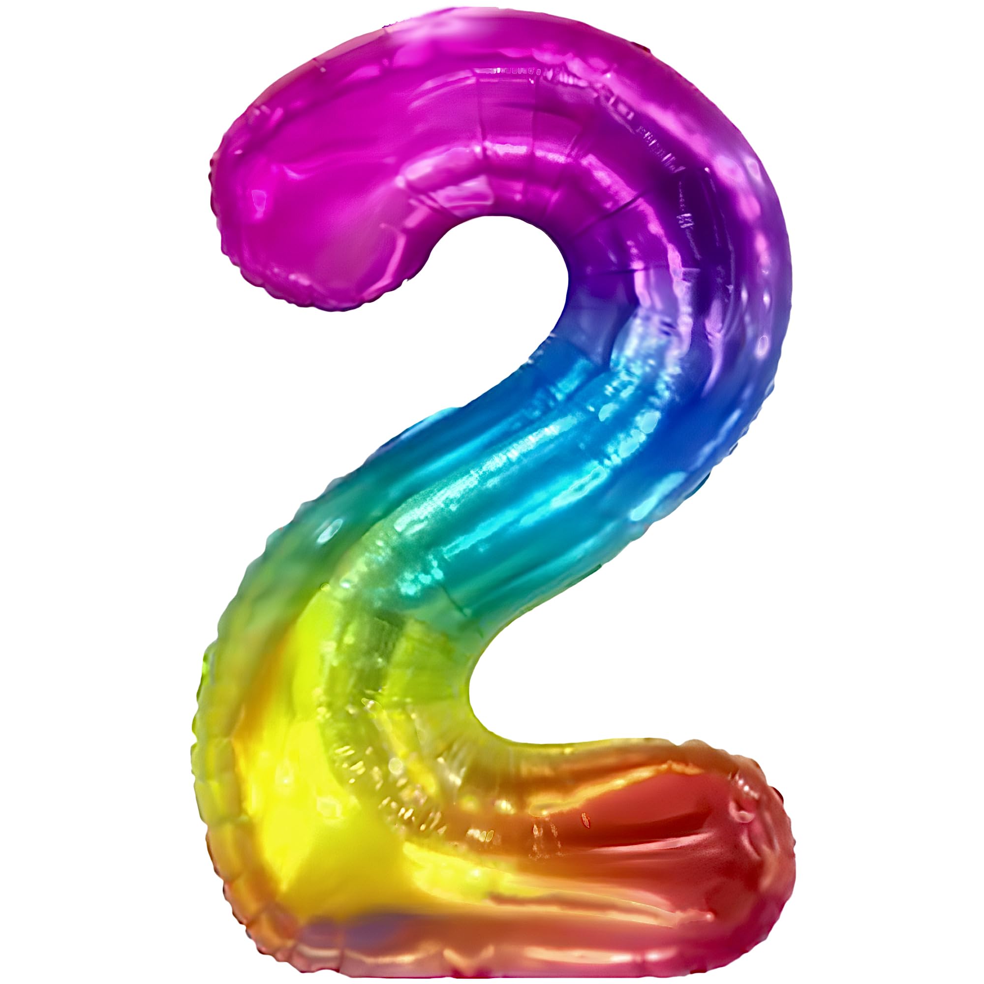 FUNFEST Giant Rainbow Number 2 Balloon 100cm - 2nd Birthday Decoration - Air & Helium Compatible - Straw Included