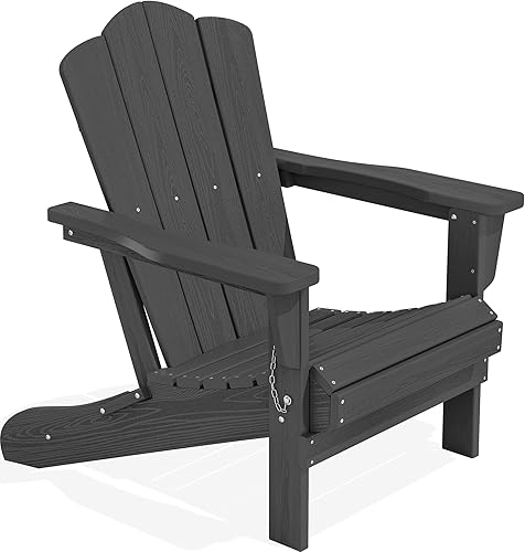 KINGYES Silla Adirondack plegable para relajarse, silla Adirondack plegable de HDPE para todo tipo de clima, apilable, reposabrazos, ergonómica, gris