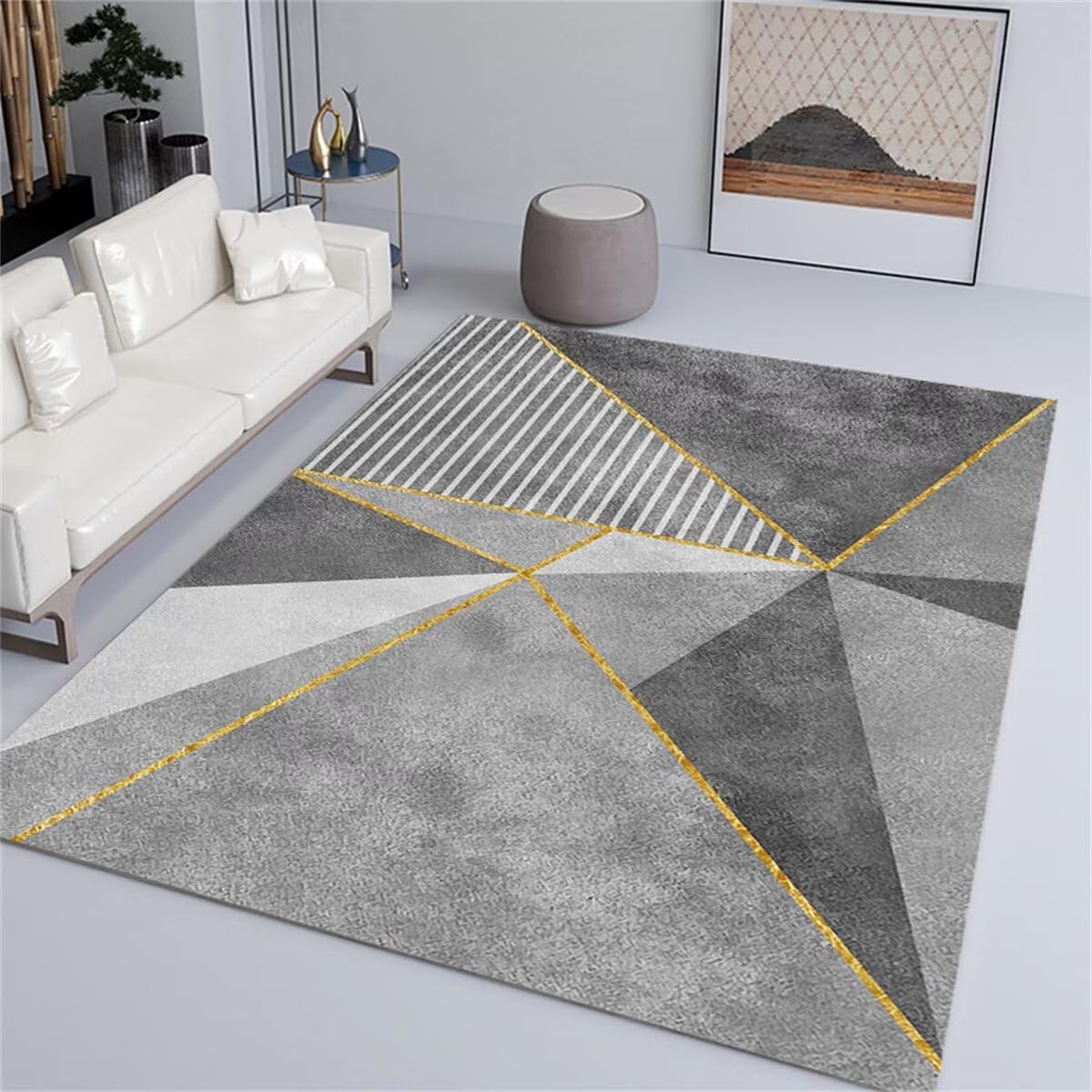 Tapis grande taille 200x300cm gris lavable pour salon et chambre