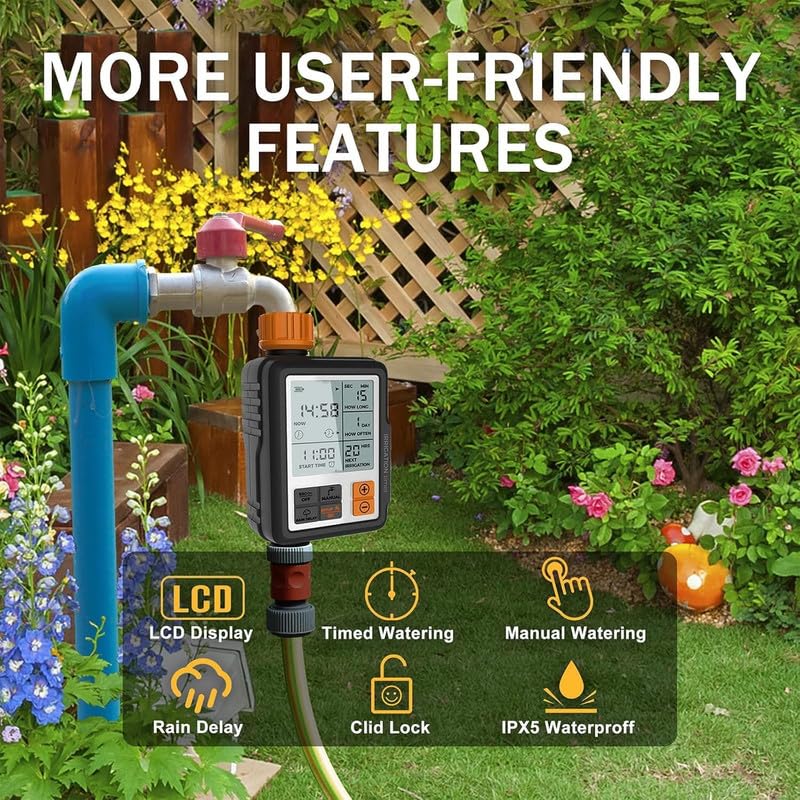 Image of Blackt Electrotech (BT42GA) Drip Irrigation Kit Digital Water Timer Controller | Automatic Smart Watering, Programmable, Child Lock, Large Display & Adapter Included