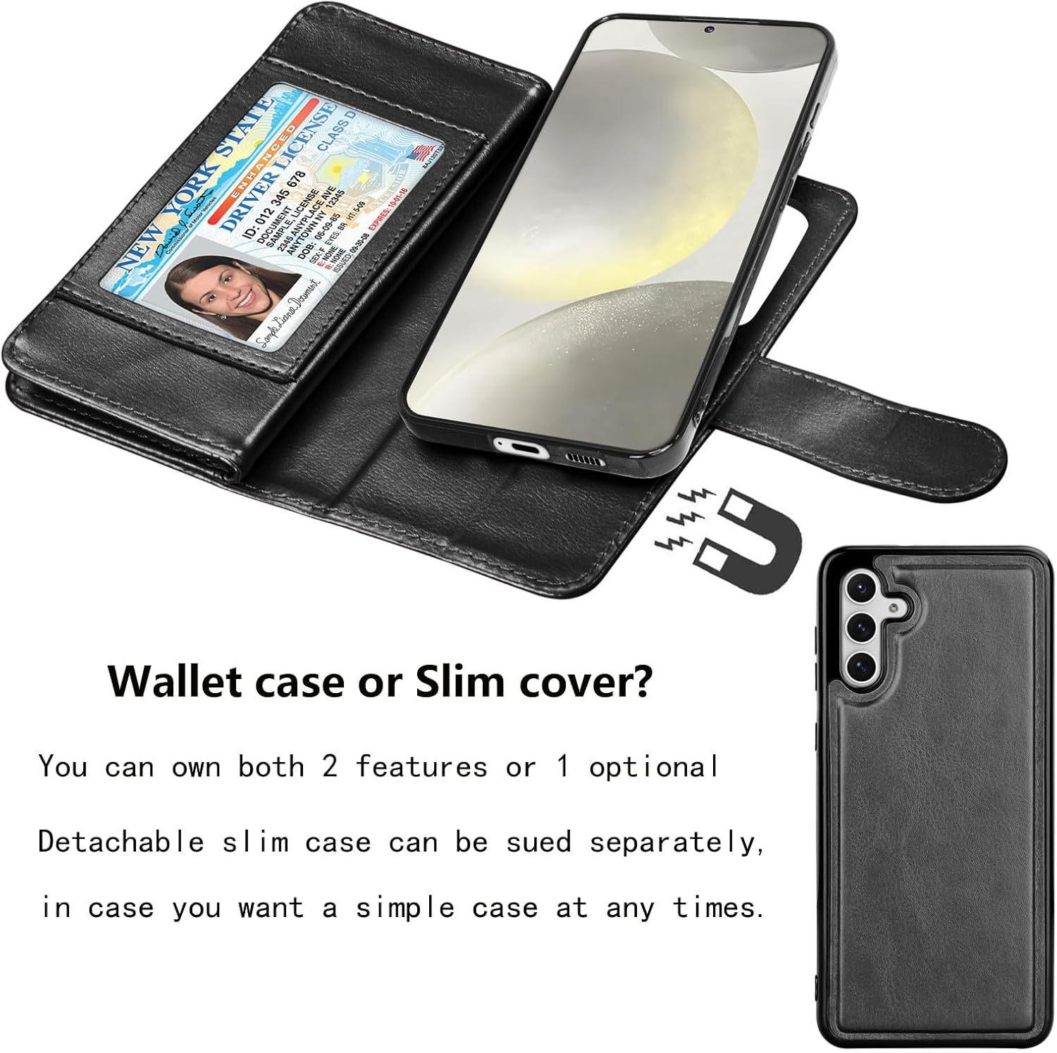 Njjex Galaxy S24 Case, for Samsung Galaxy S24 Wallet Case, [9 Card Slots] PU Leather ID Credit Holder Folio Flip [Detachable] Kickstand Magnetic Phone Cover & Lanyard for Samsung S24 [Black] - Image 4