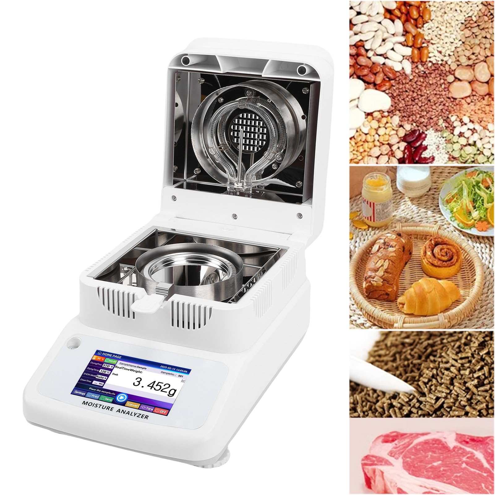 Brrnoo Halogenowy Miernik Zawartości Wody HC-152, 120 G X 0,002 G, Precyzyjny, z 5-calowym Ekranem Dotykowym, pamięcią 100 Grup, RS232 do Przetwarzania i badań żywności (wtyczka UE 220V)