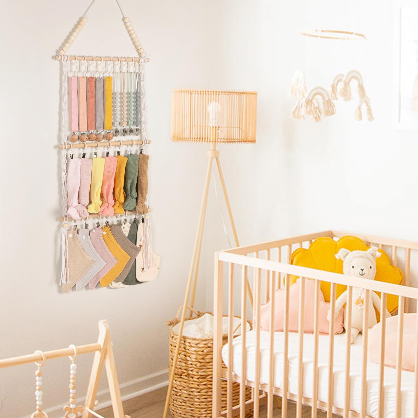 POVETIRE Organizador de baberos para bebé, soporte neutro para baberos para bebé, bandana para bebé, organizador de paños para eructos, decoración de pared para guardería, recién nacido, habitación de