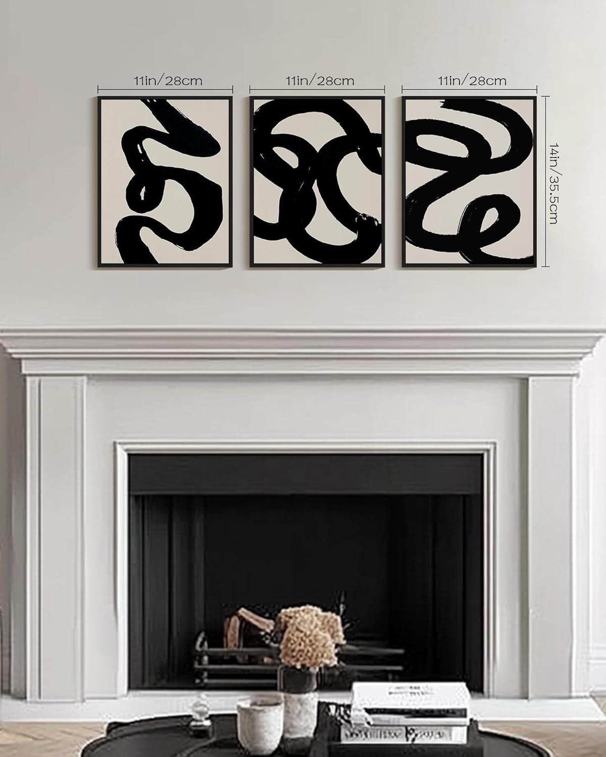 PHOPAGO Black Abstract Framed Wall Art Ink Wash Minimalist Thick Black Lines Paints Artwork - 11x14in Black Framed