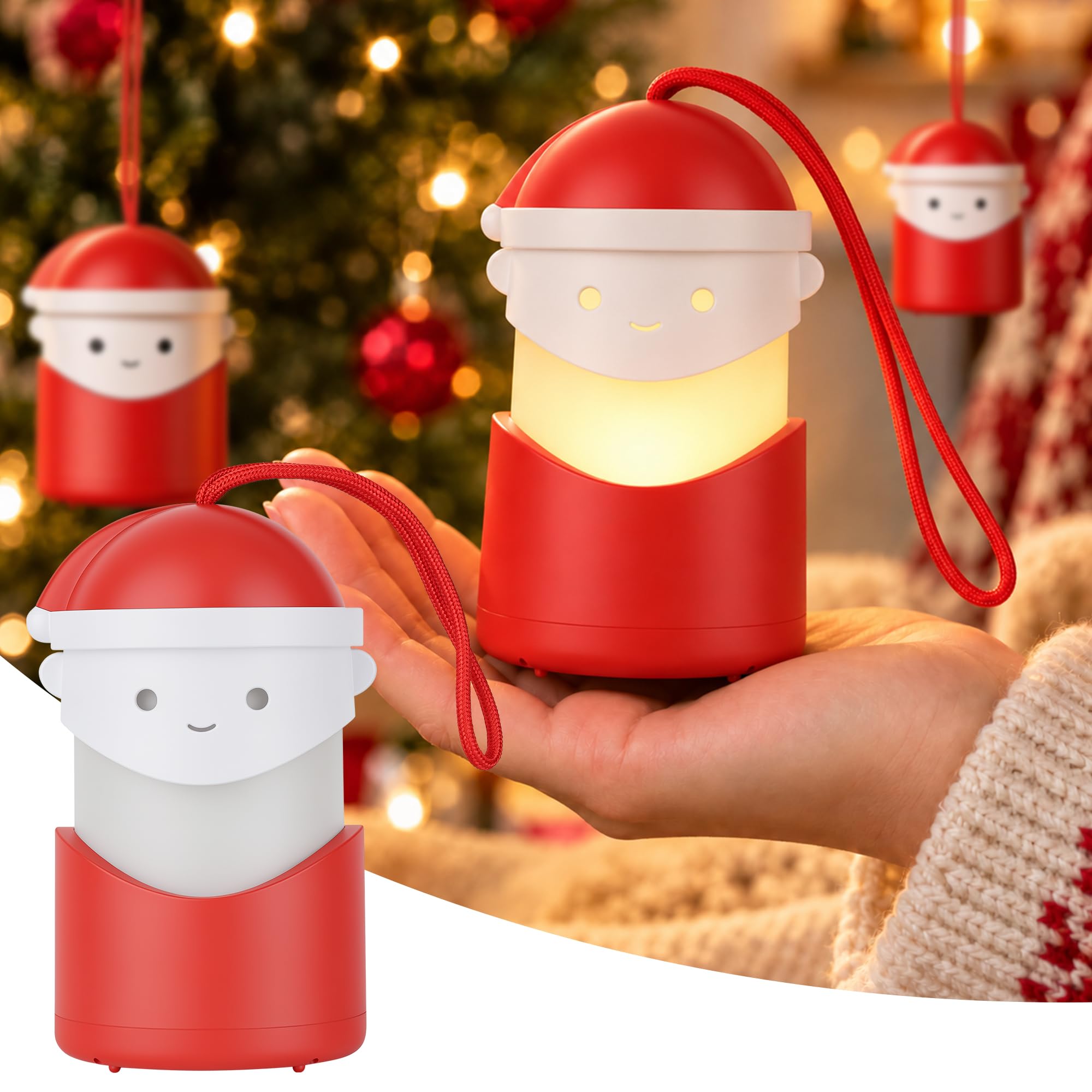 Foluu Christmas Night Light with Music, Pull-String Operated LED Lamp, 7-Colour Changing & Warm White, Portable Hanging Decor for Kids Bedroom, Xmas Party Favour & Gift，Santa Claus