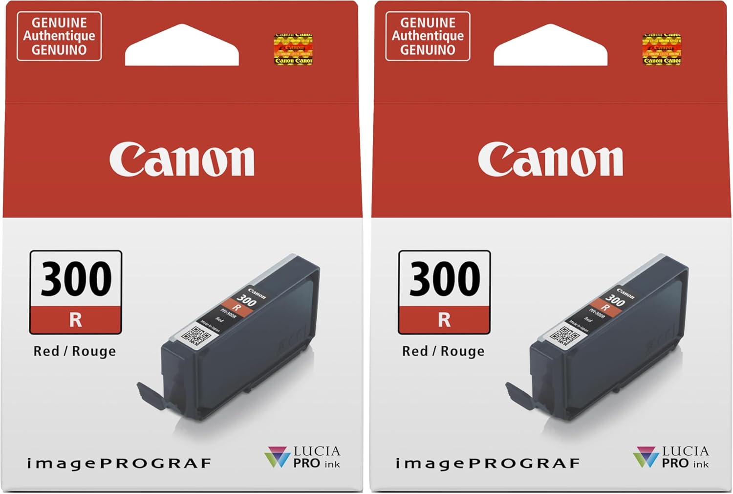 Canon PFI-300 Lucia PRO Ink, Red, Compatible to imagePROGRAF PRO-300 Printer (Pack of 2)