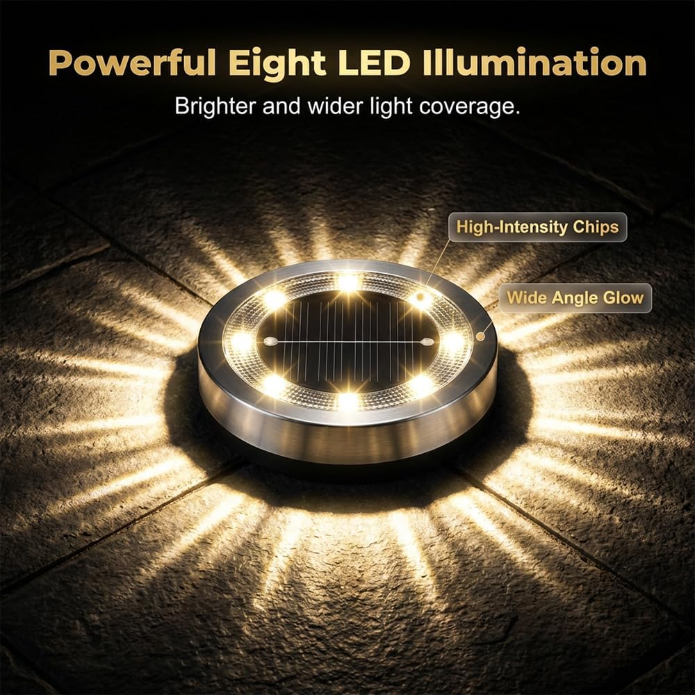 Solar Lights Outdoor Waterproof Solar Ground Lights, Outdoor Garden Solar Ground Light, Solar Powered 8 LEDs Pathway Garden Yard Patio Walkway Driveway Backyard Landscape Lighting (16, Cool Light)