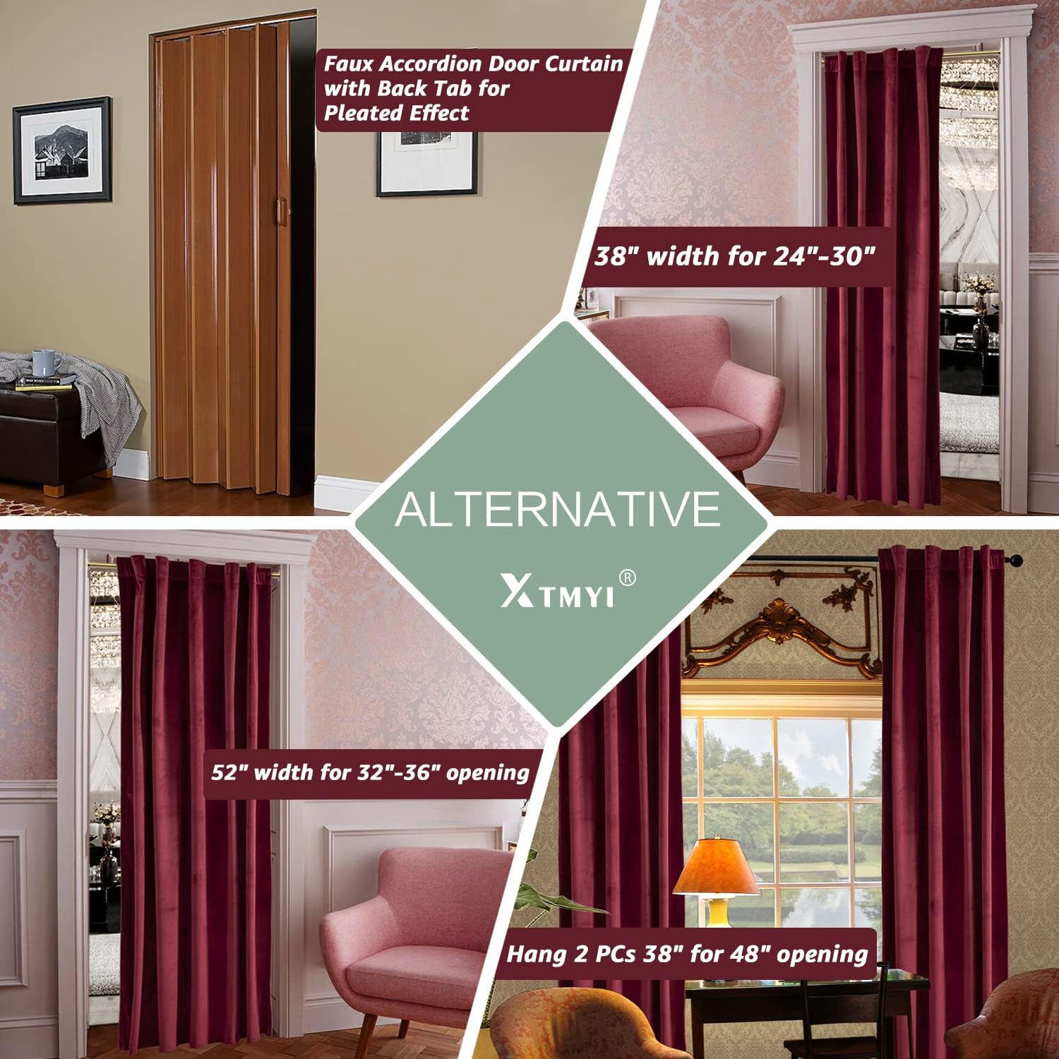 Burgundy Curtains for Bedroom,Blackout Velvet Victorian Room Darkening Insulating Thermal Drapes for Living Room,Back Tab Rod Pocket Single Curtain Panel,52 in Wide by 80 inch Long,Dark Wine Red