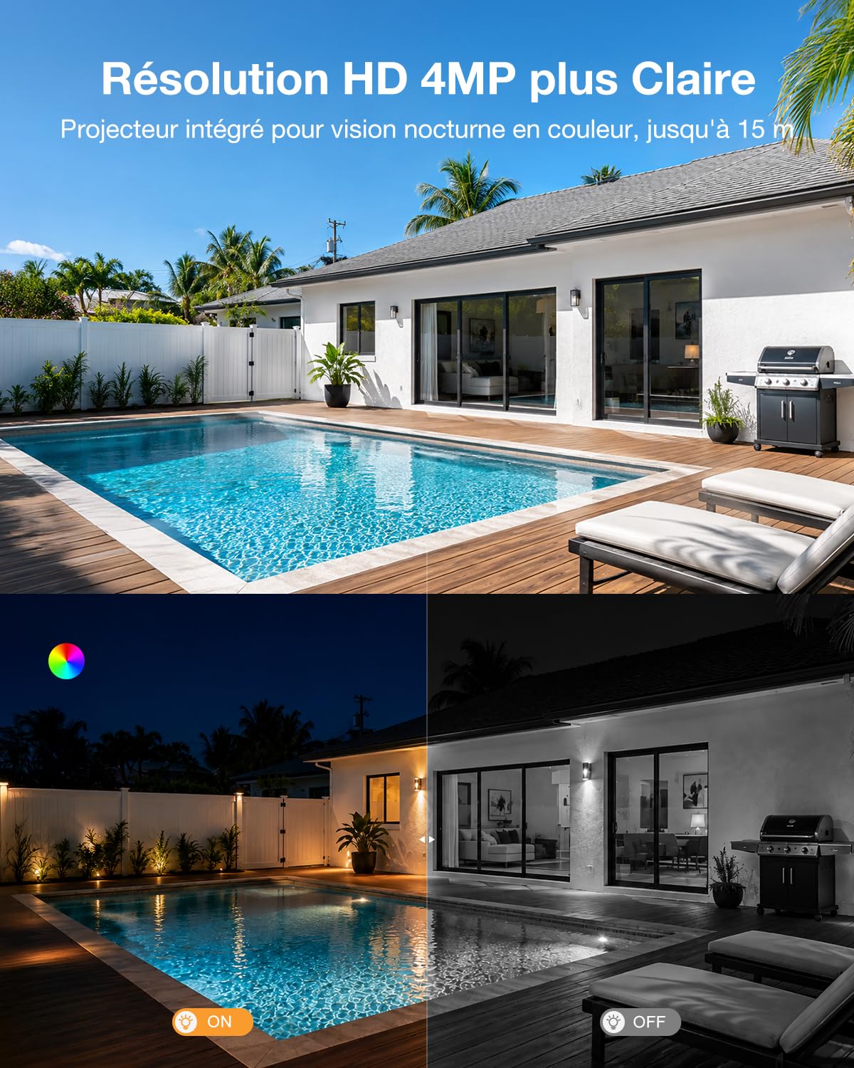 Tical 4MP Caméra Surveillance WiFi Exterieure sans Fil Solaire | AOV 24/7 Caméra de Sécurité avec Panneau Solaire, 360° PTZ Détection Humaine par AI, IP66 avec le Wi-Fi 2,4 GHz, 2pcs