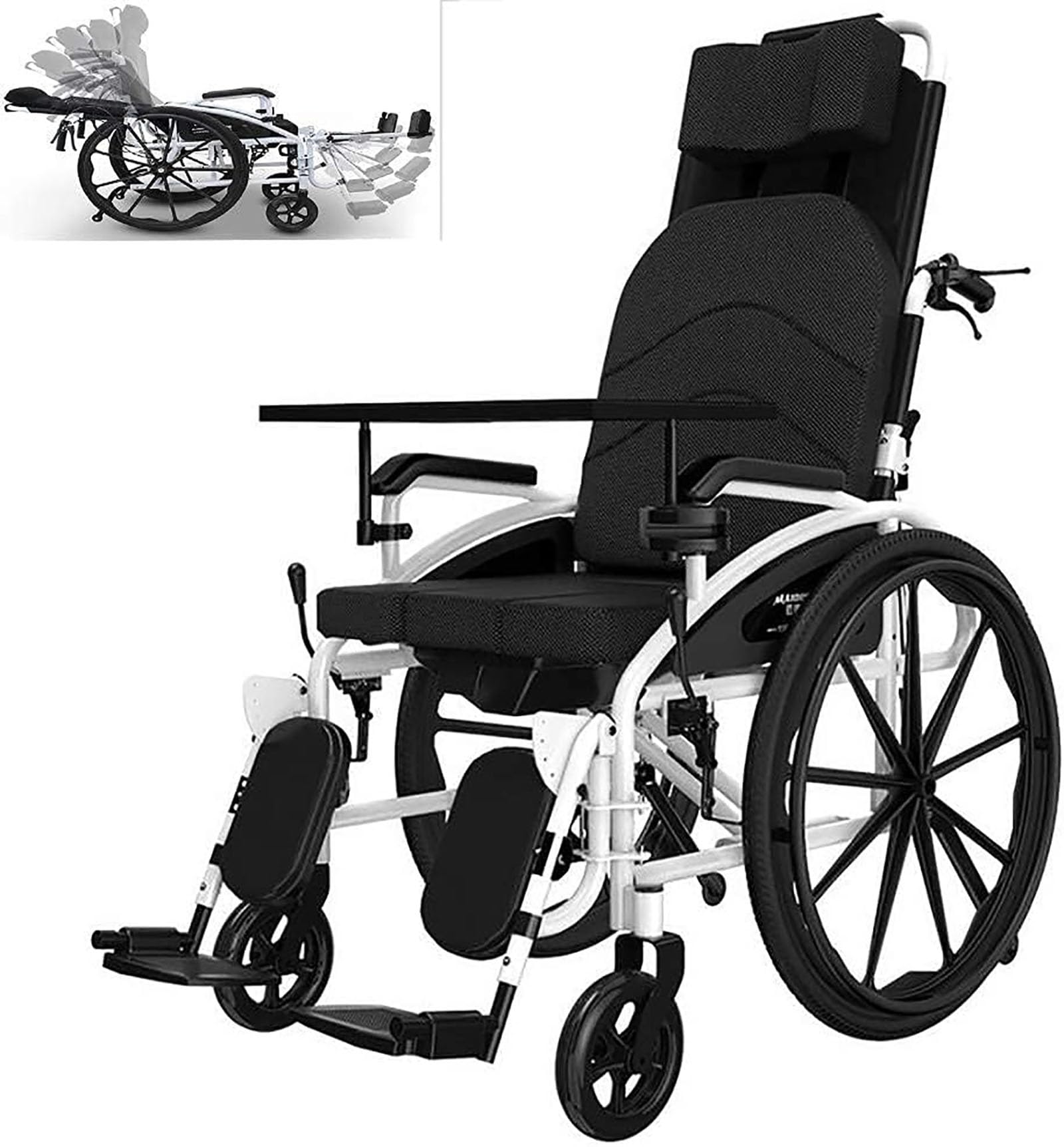Silla de ruedas plegable, Silla de Ruedas de Transporte Ligera con Reposacabezas, con Respaldo Reclinable Silla de Ruedas de Viaje Portátil, Scooter de Movilidad para Adultos, para Movilidad de Discap