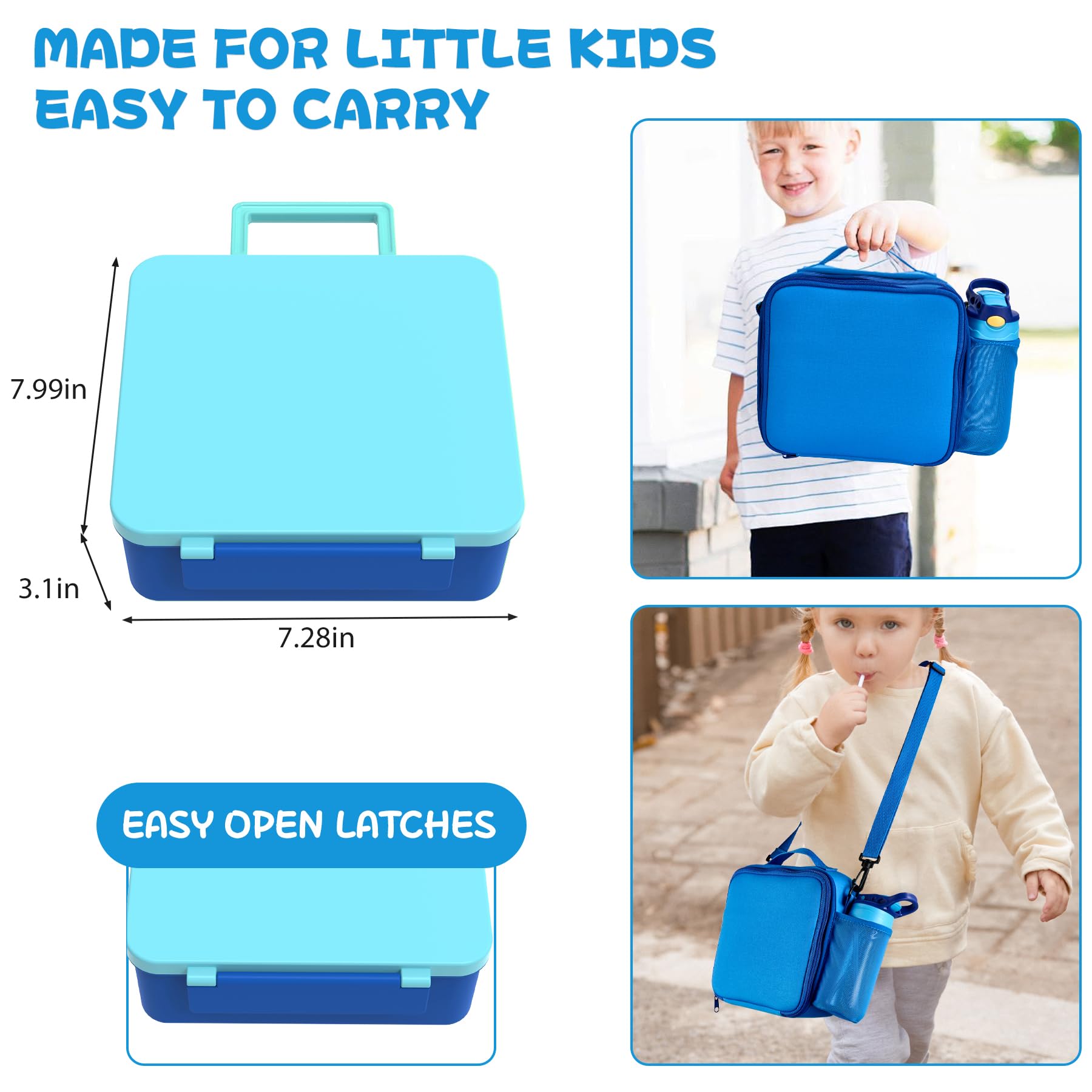 JXXM Bento Lunch Box per bambini con thermos da 226,8 g, contenitore a prova di perdite con 3 scomparti, contenitore per alimenti thermos e borsa per il pranzo, senza BPA, viaggi, scuola